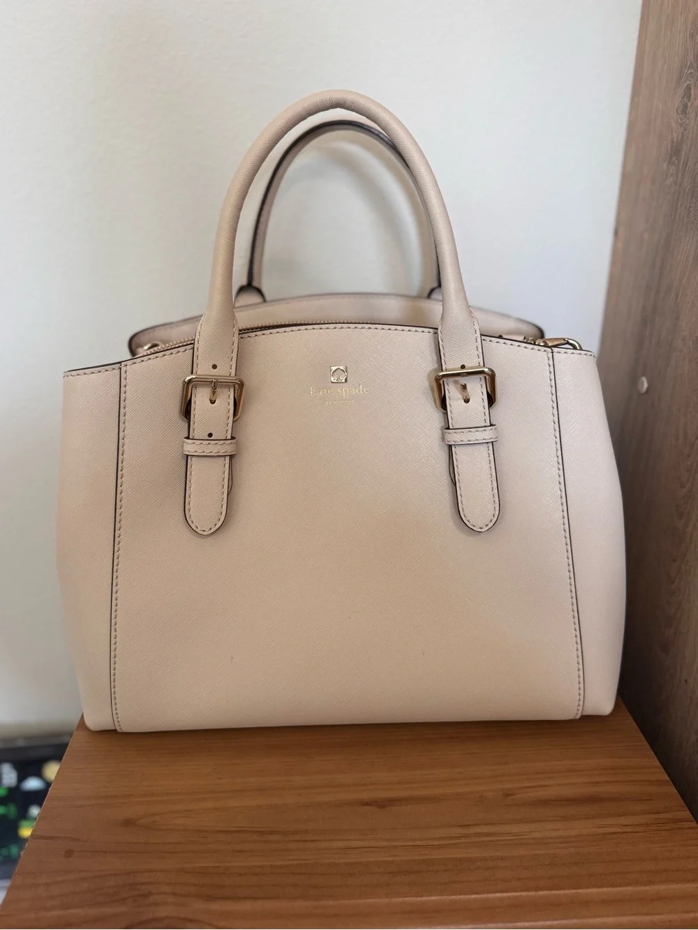 Kate Spade Blush Cream Leather Satchel with Gold Hardware